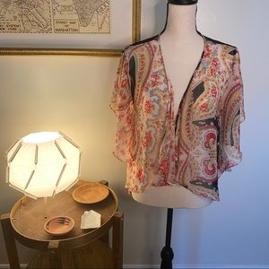 WD.NY Sheer Lace Detail Paisley‎ Print Cardigan